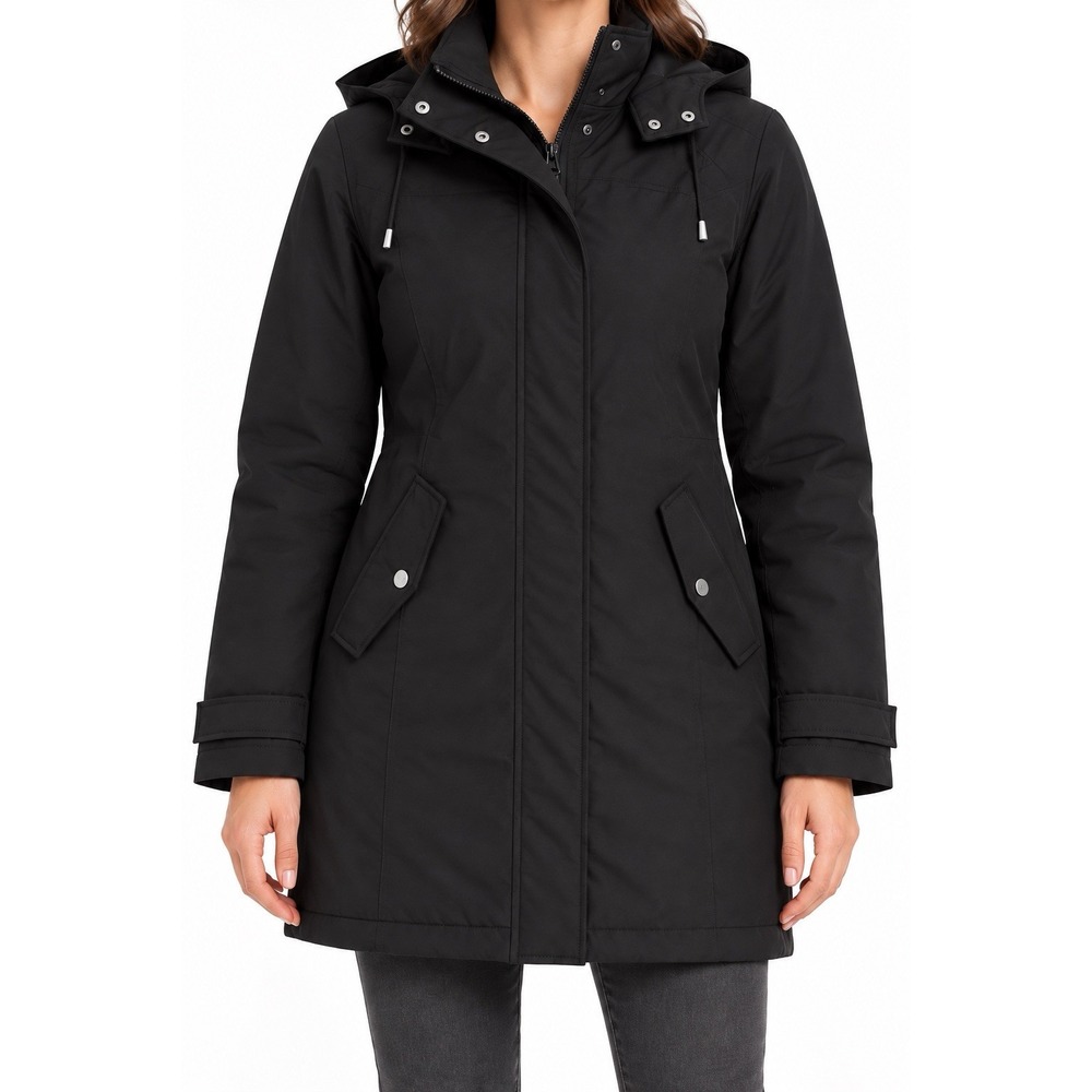 Womens Black Hooded Parka Coat M Insulated Water Wind Resistant Outdoor
